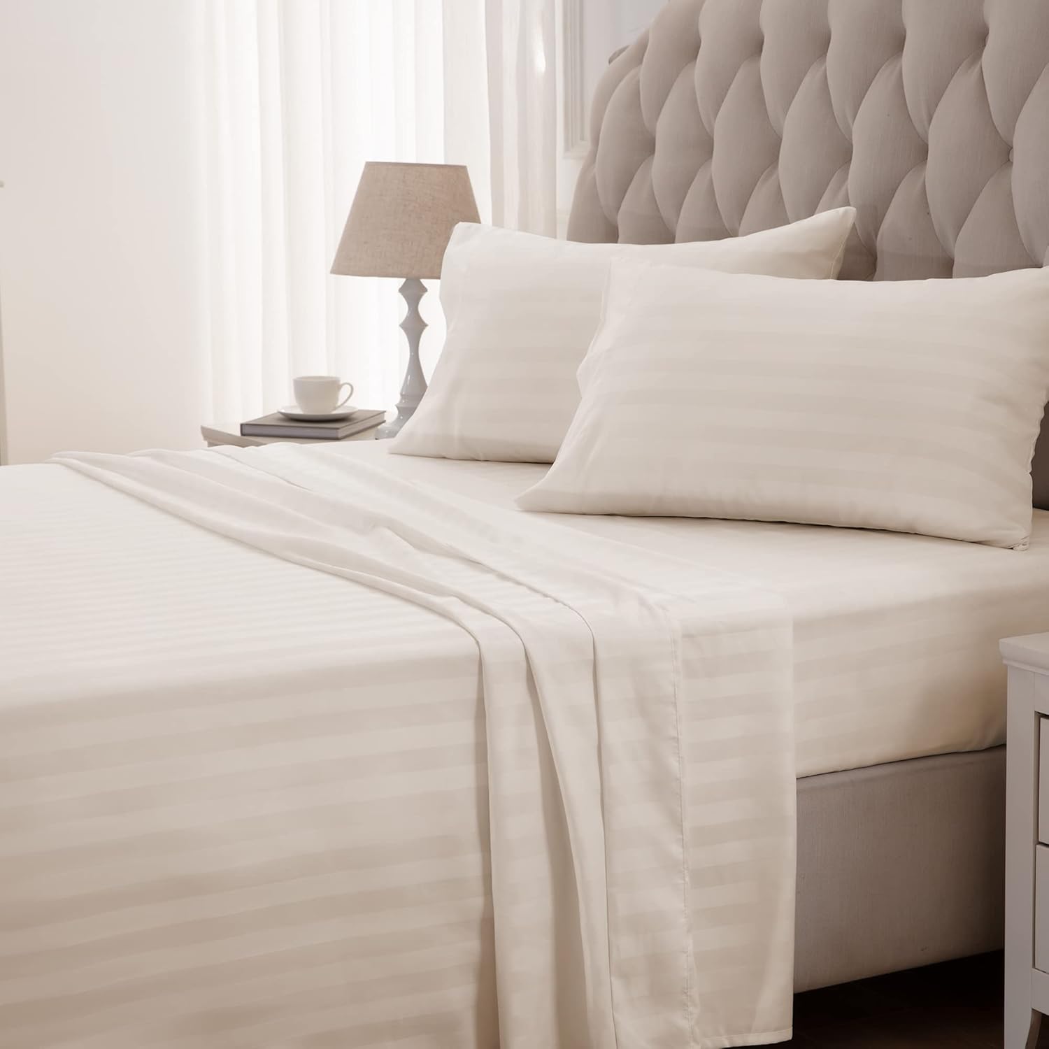 SLEEP ZONE Striped Cooling Queen Sheets Set for Ultimate Comfort