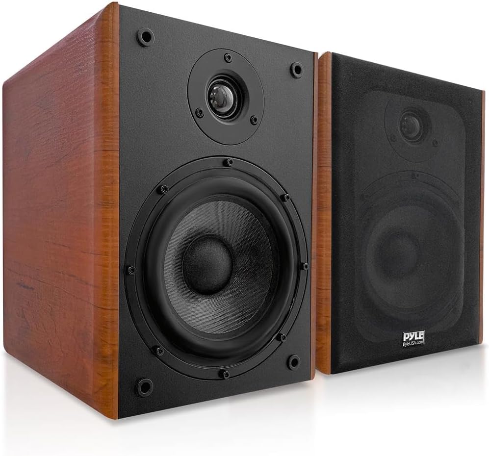 Pyle 6.5 Wooden Bookshelf Speakers - Crystal Clear Sound