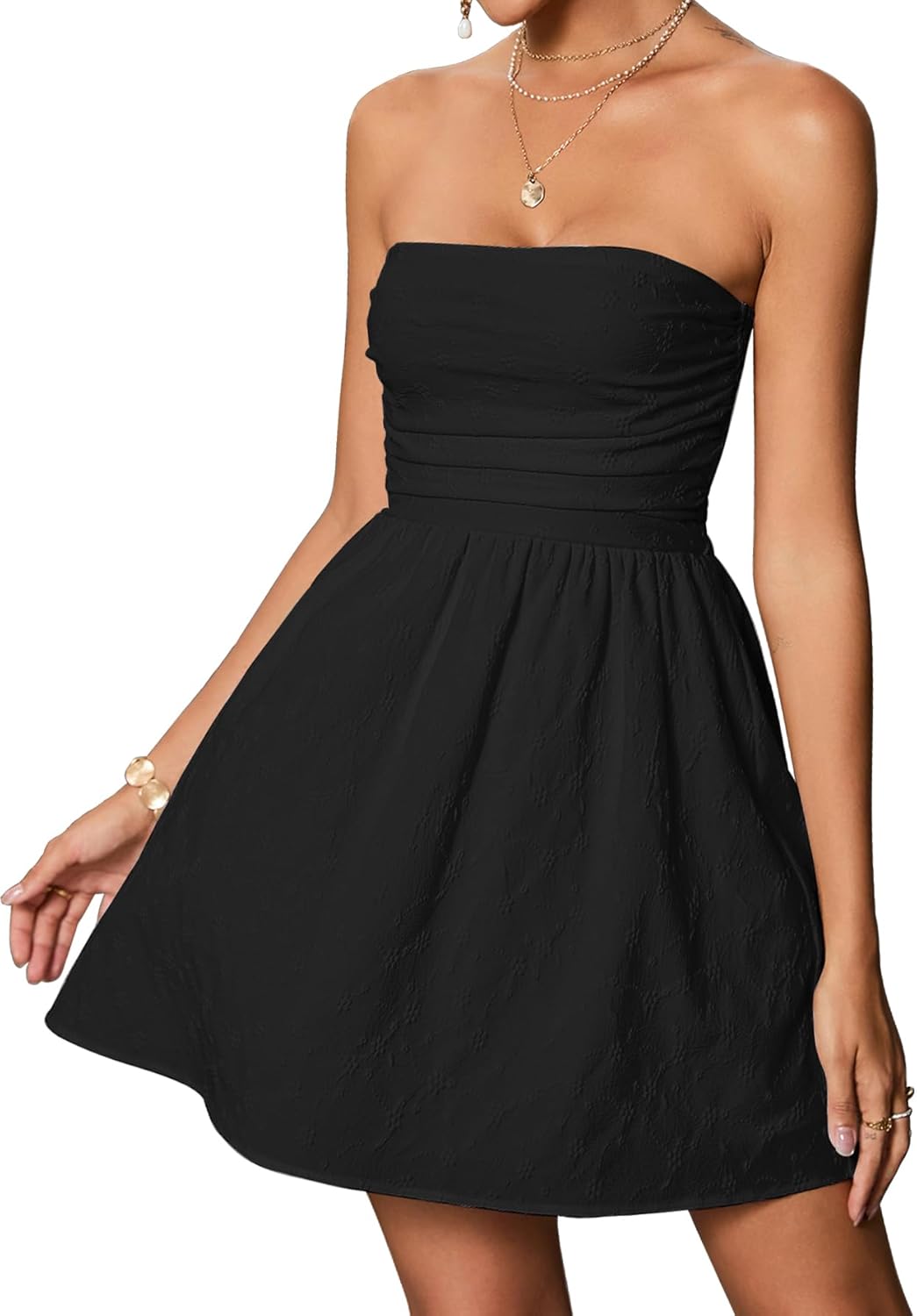 Summer Strapless Mini Dress for Women - Flowy A Line Style