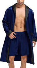 Men's Satin Robe with Shorts Set - Lightweight Silky Kimono Sleepwear