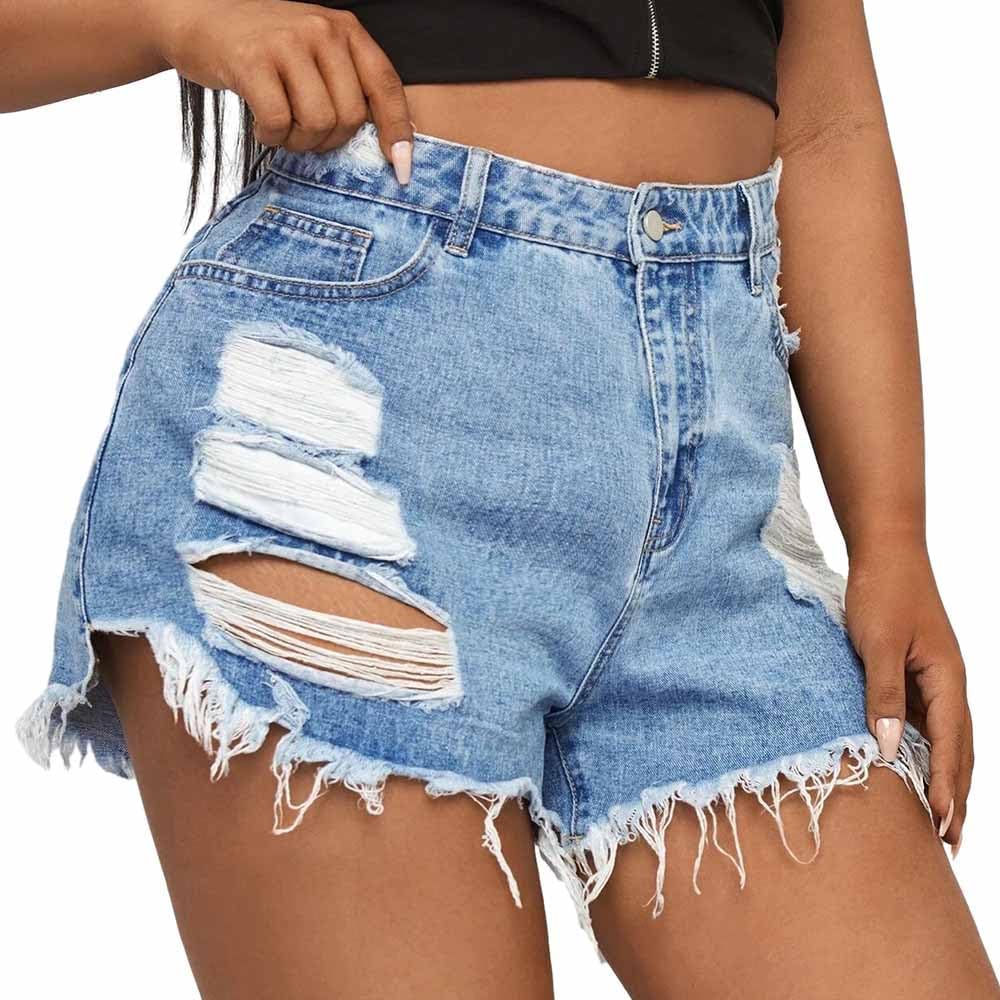 Plus Size Denim Shorts for Women High Waisted Ripped Style