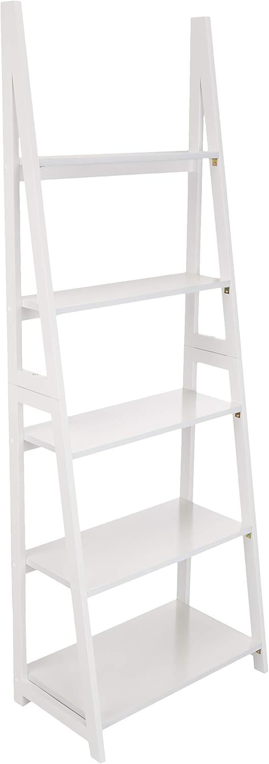 Ladder Bookshelf Organizer with Solid Rubberwood Frame, 5-Tier