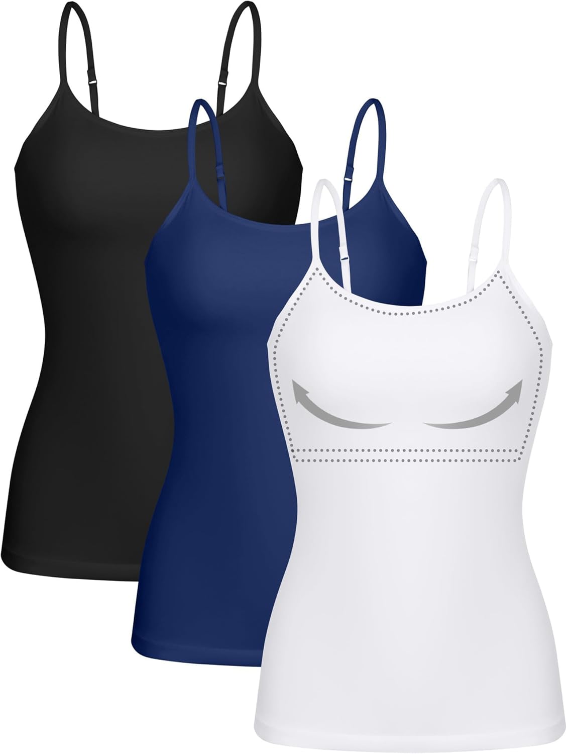 ATTRACO Women 3 Pack Cotton Camisoles with Built-In Bra