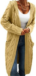 Women Hooded Open Front Cardigan Cable Knit Sweaters (Style ZZ34)