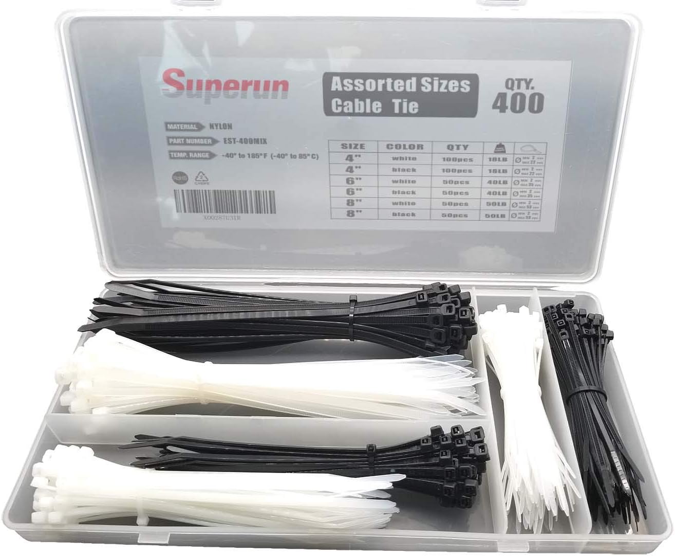 400 Pack Superun Zip Ties - Assorted Sizes & Colors