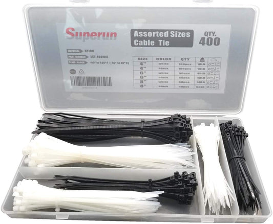 400 Pack Superun Zip Ties - Assorted Sizes & Colors