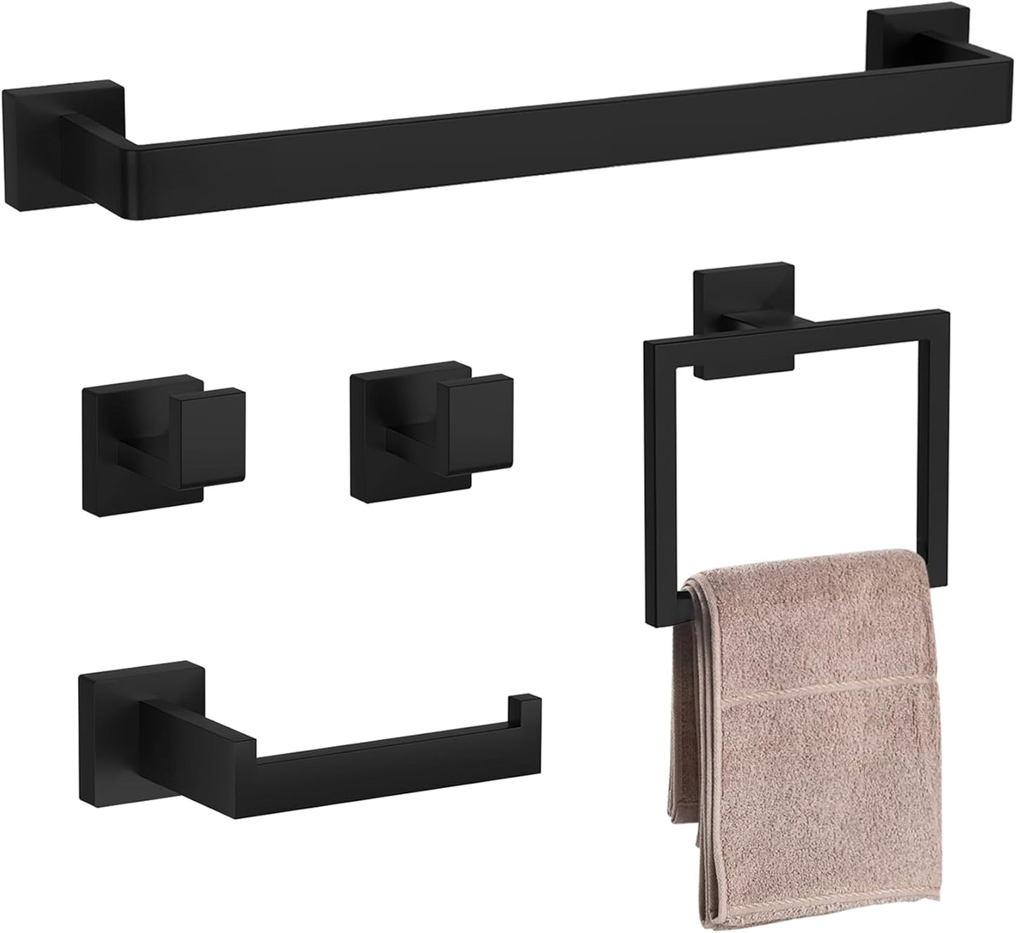 5-Piece Matte Black Bathroom Accessories Set for Modern Homes