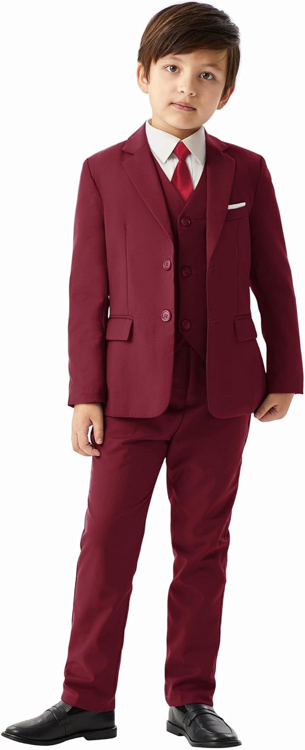 MAGE MALE Boys' 5-Piece Suit Set with Suspenders and Tie
