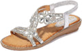 Women T-Strap Beaded Flower Rhinestone Flat Sandals - Sparkly Comfort