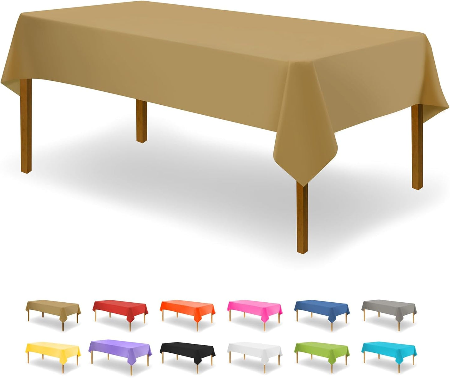 Gold Disposable Plastic Tablecloth for Rectangle Tables - 48 Pack