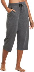 Women's Wide Leg Capris Yoga Cotton Crop Pockets - Comfortable Fit