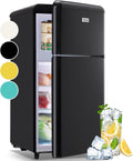 3.5 Cu.ft Black Retro Mini Fridge with Freezer - Compact Dual Door