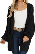 Open Front Chunky Knit Oversized Lantern Sleeve Cardigan (Style 38J5)
