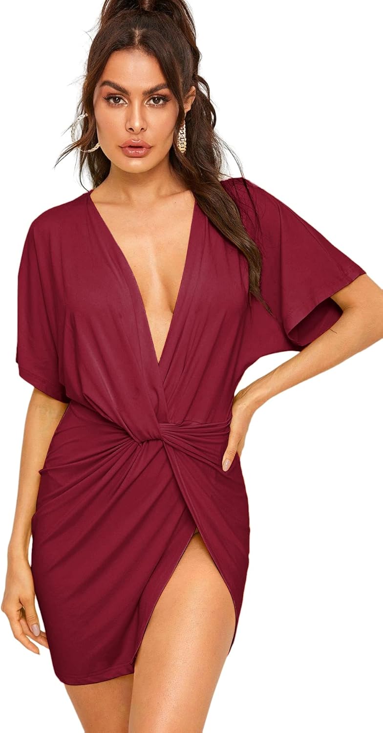 Floerns Women's Deep V Neck Twisted Plunging Mini Dress Review