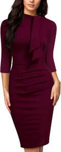 Retro Half Collar Ruffle 2/3 Sleeve Cocktail Pencil Dress - Flattering