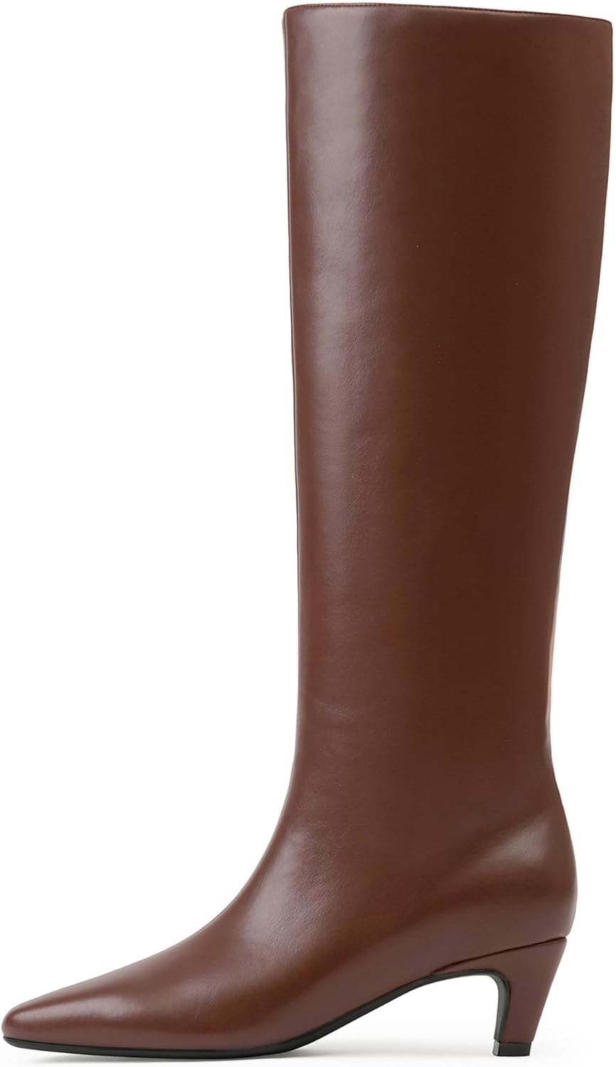 Modatope Knee High Boots Women Square Toe Kitten Heel Fashion