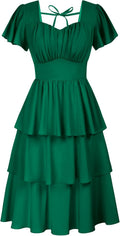 Women's Square Neck Tiered Ruffle Midi Dress - Flowy A-line