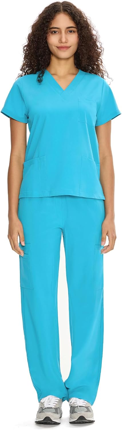 COZYFIT Scrubs for Women Set - V-Neck Top & Straight Leg Pants