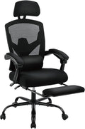 Black High-Back Mesh Office Chair with Footrest - Reclining Comfort