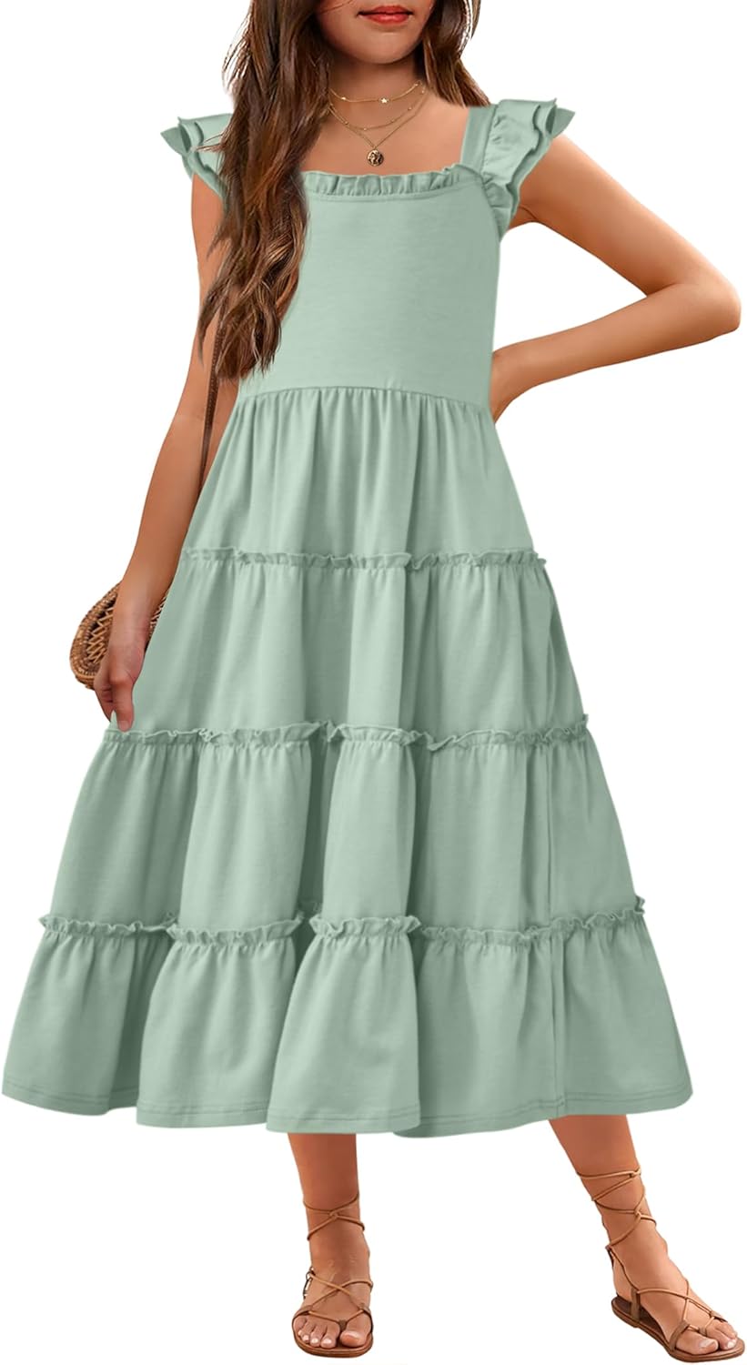 Arshiner Girls Maxi Summer Dress with Pockets for 4-14 Y