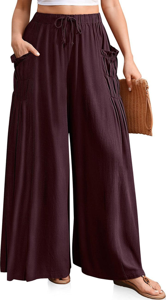 TARSE Women Linen Palazzo Pants for Summer Beach Travel Style