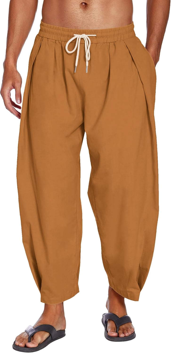 COOFANDY Men's Cotton Linen Harem Pants for Casual Comfort