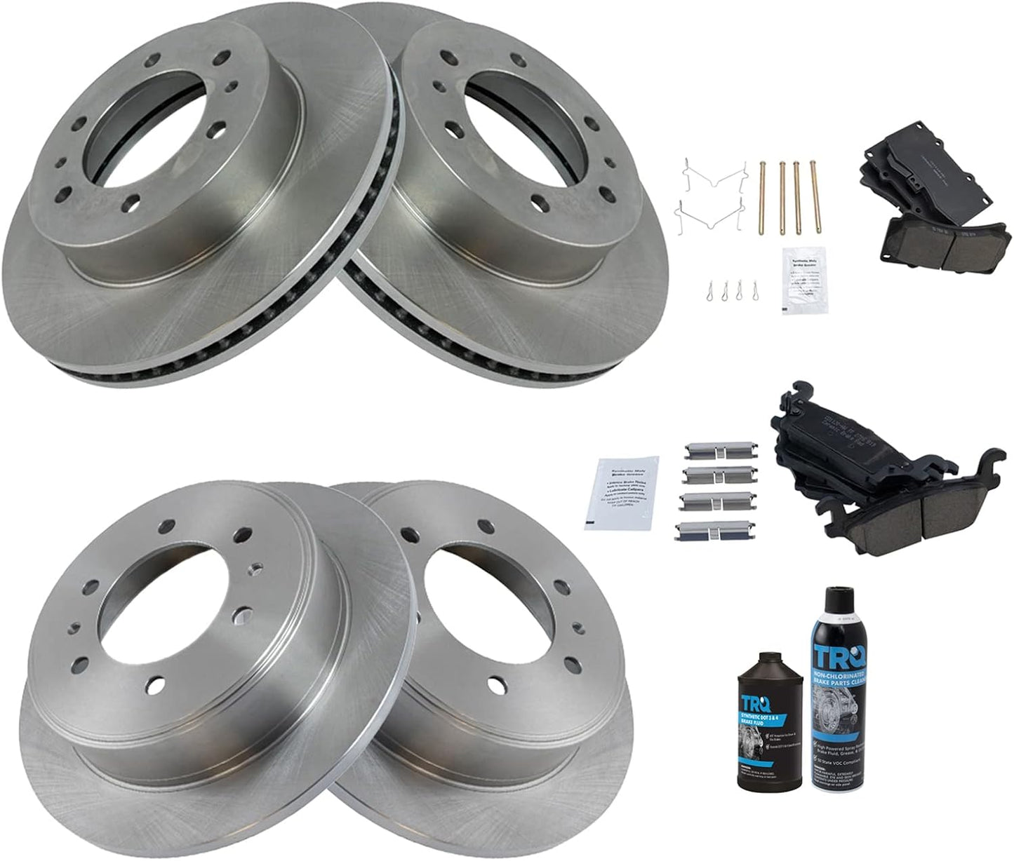 TRQ Front and Rear Brake Pad & Rotor Kit for Hummer H3