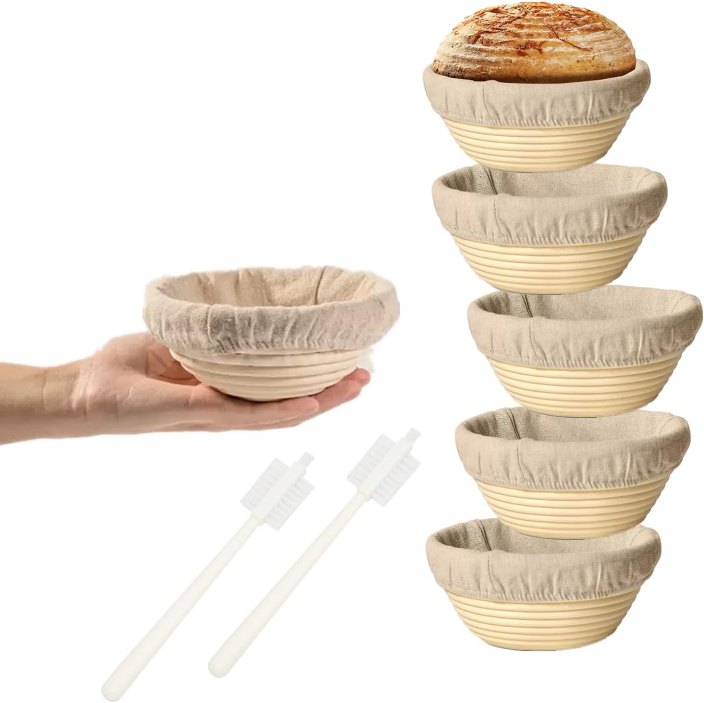 Set of 6 Banneton Bread Proofing Baskets for Sourdough Baking