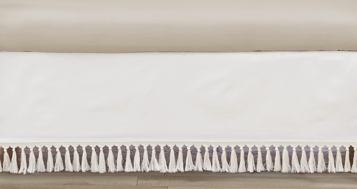 Boho Fringe Ivory Baby Crib Bed Skirt for Stylish Nurseries