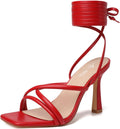 Mostrin Womens Strappy Heels Lace Up Red Square Open Toe - Stylish