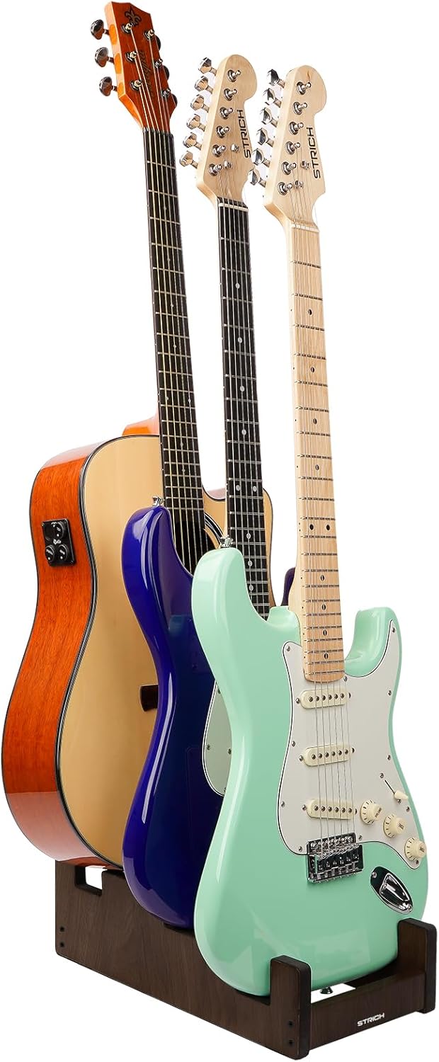 STRICH 3-Guitar Wooden Stand, Space-Saving Display Rack