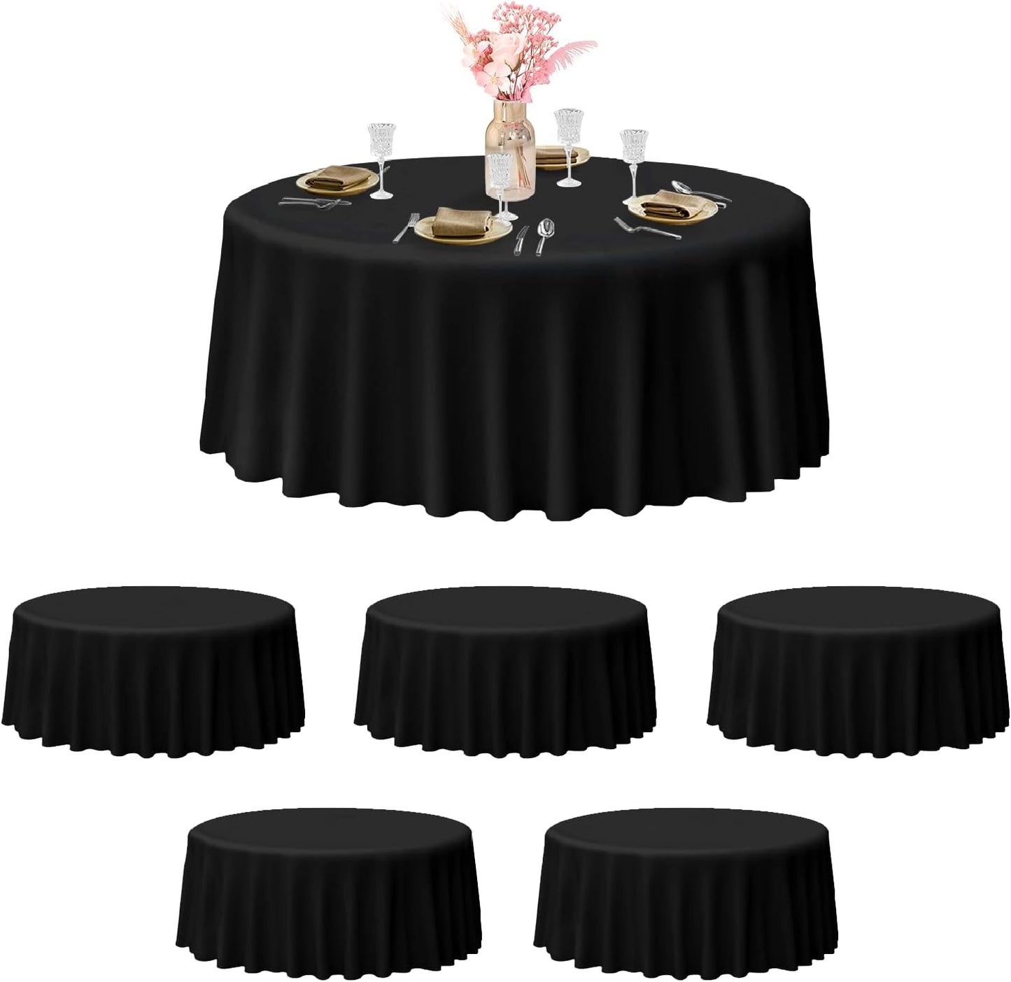 EMART Round Tablecloth Black 120 inch for Weddings and Parties