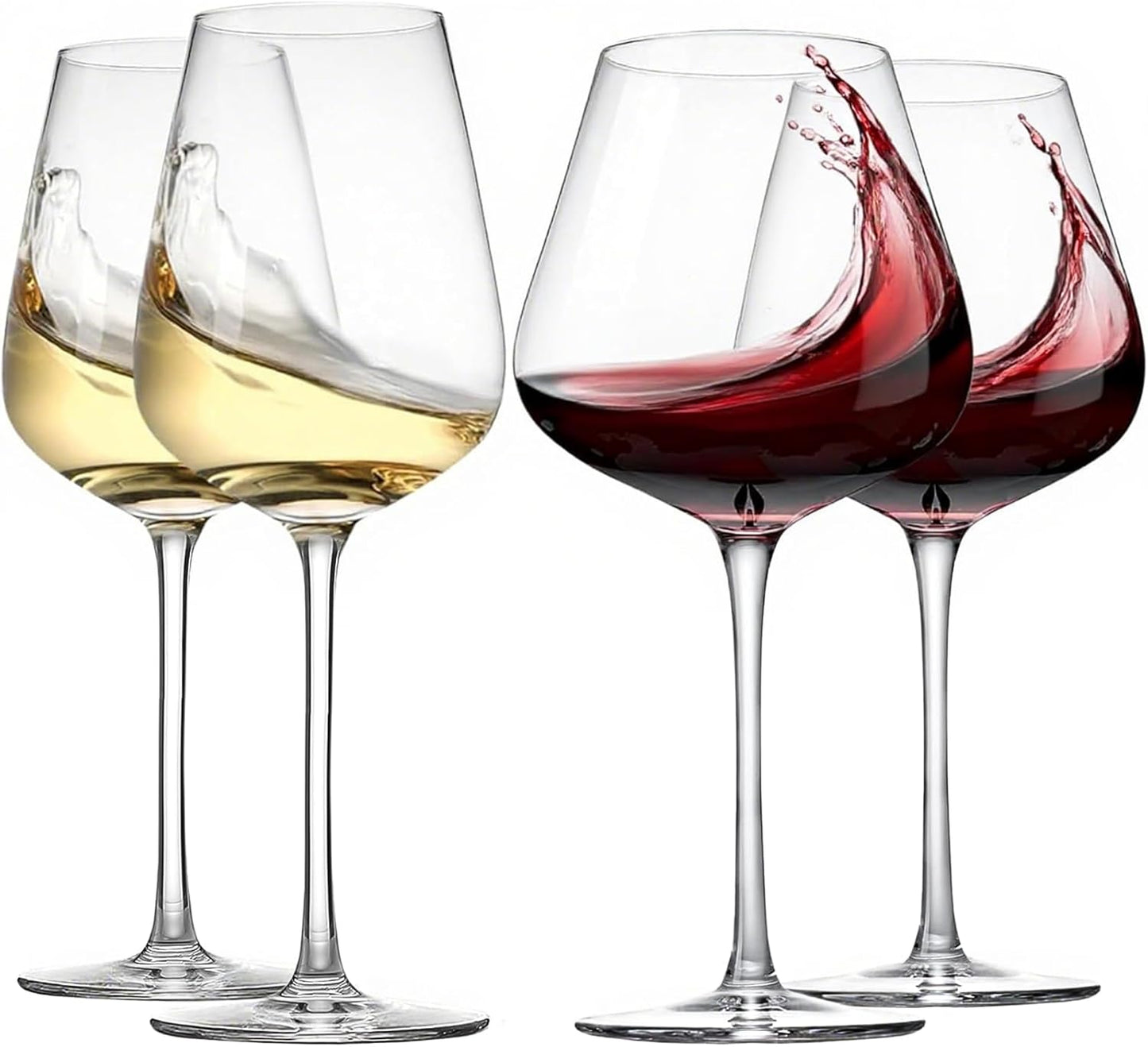 Physkoa Red and White Wine Glasses Set of 4 - Perfect Gift