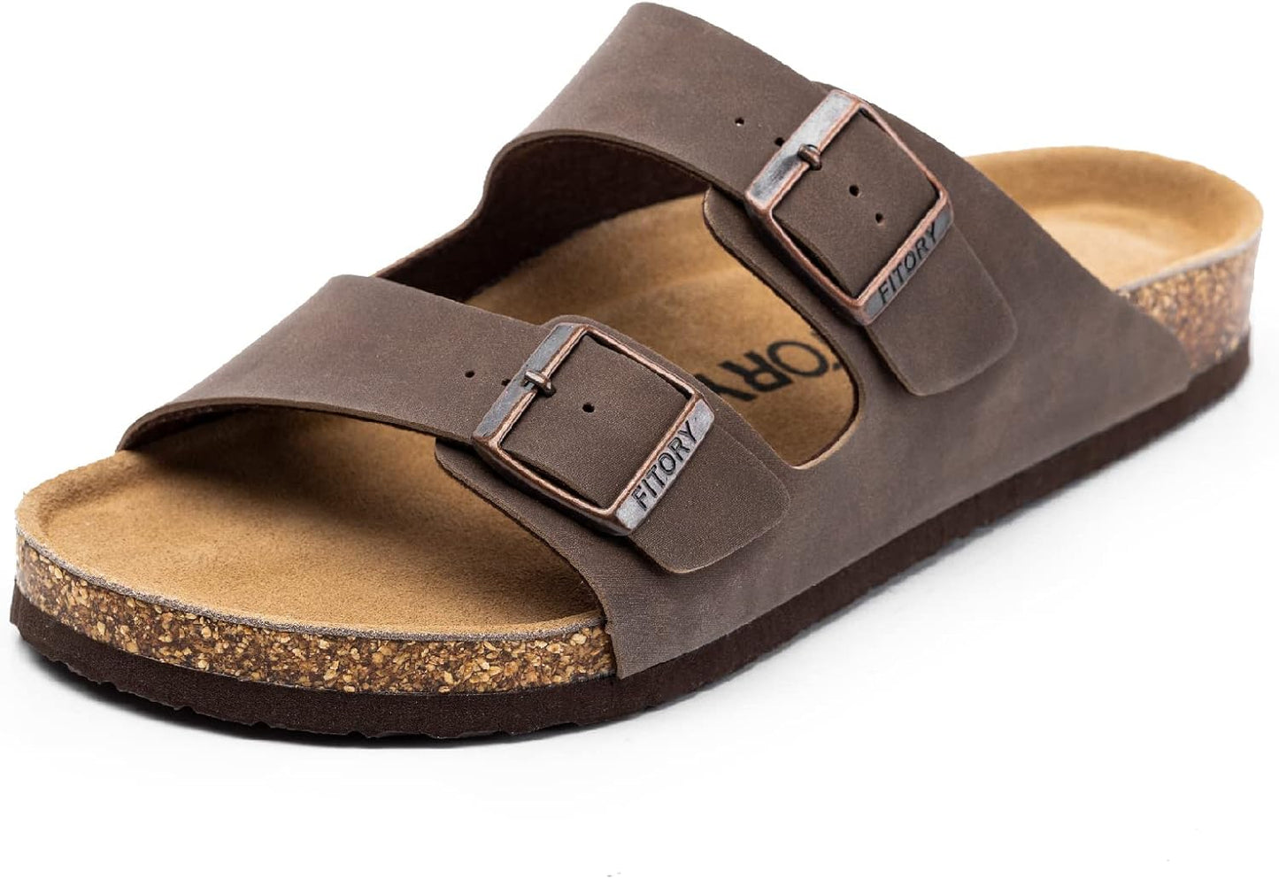 FITORY Mens Leather Insole Sandals with Two Buckles for Comfort