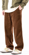 Mens Corduroy Pants Baggy Wide Leg Casual Elastic Waist Style