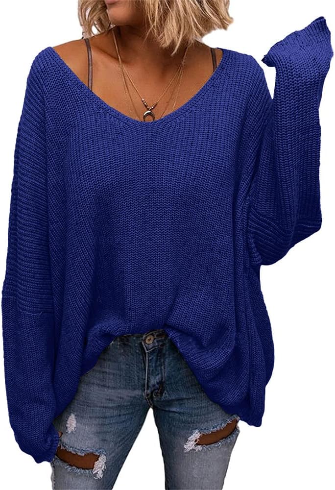 Stylish BZB Women's V Neck Long Sleeve Oversized Pullover Sweater