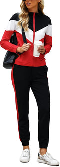 Women Zip Up Tracksuit Set - Long Sleeve Jogger Lounge Outfit