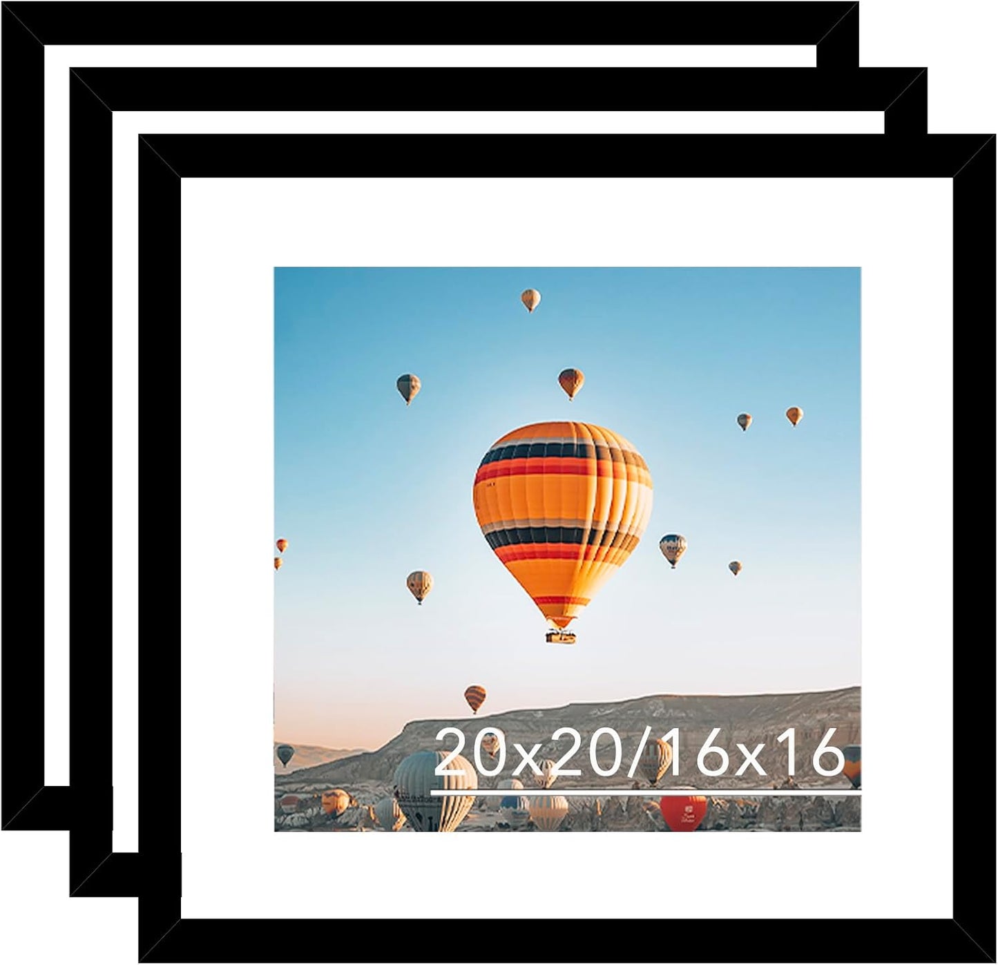 20x20 Picture Frame Set of 3 Black with 16x16 Mat for Photos