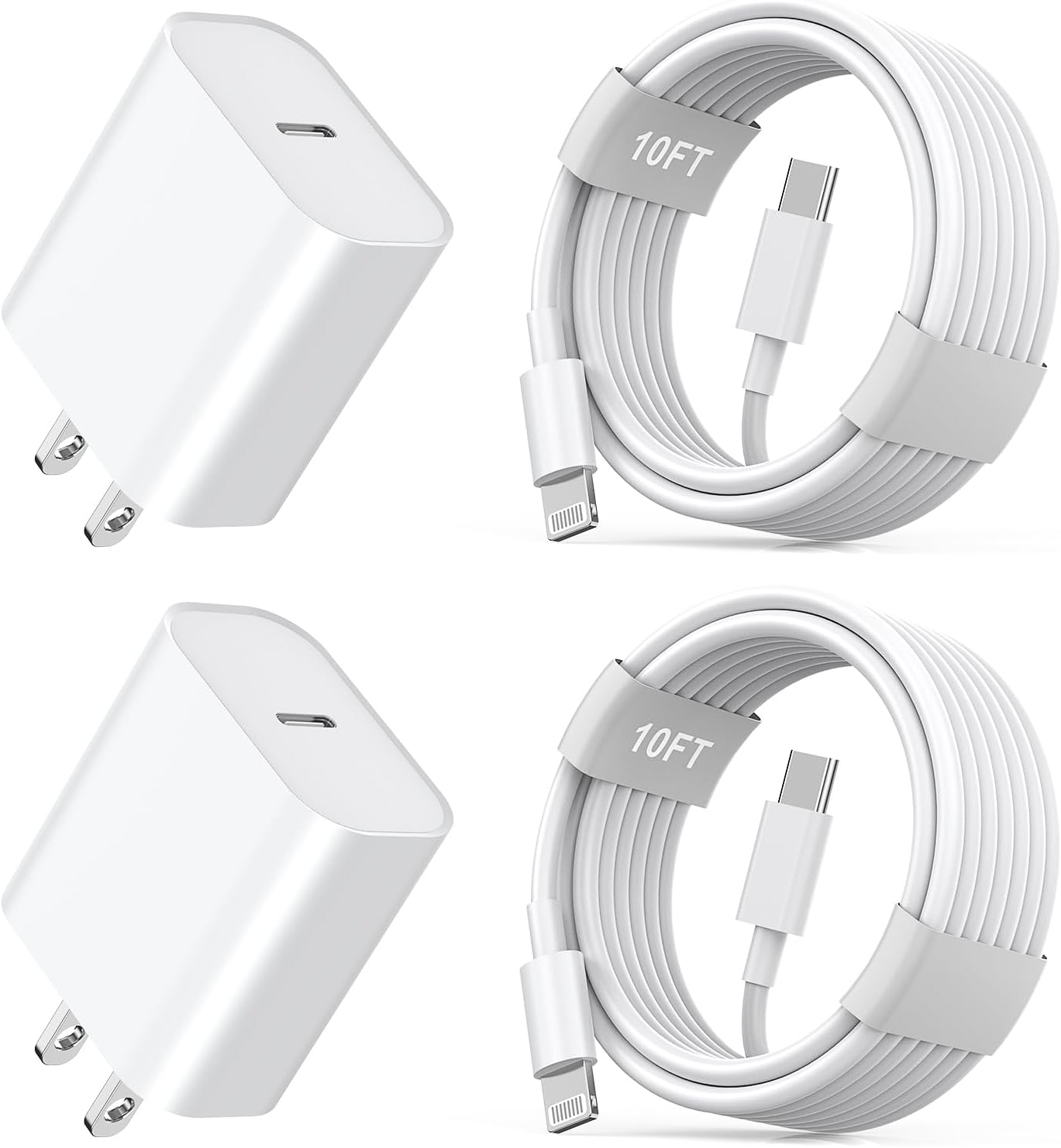 Fast Charge 2-Pack 20W iPhone Charger + 10FT Cable