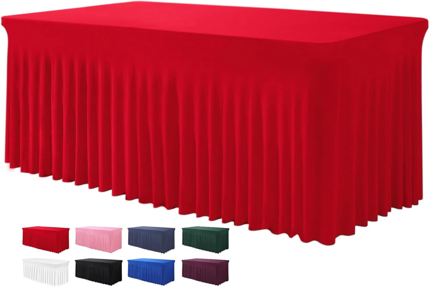 Elegant Table Skirts for Rectangle Tables 8ft - Red Ruffles
