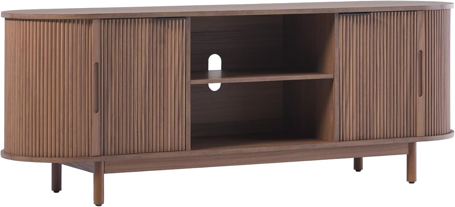 Modern 65 TV Stand with Sliding Doors & Shelves