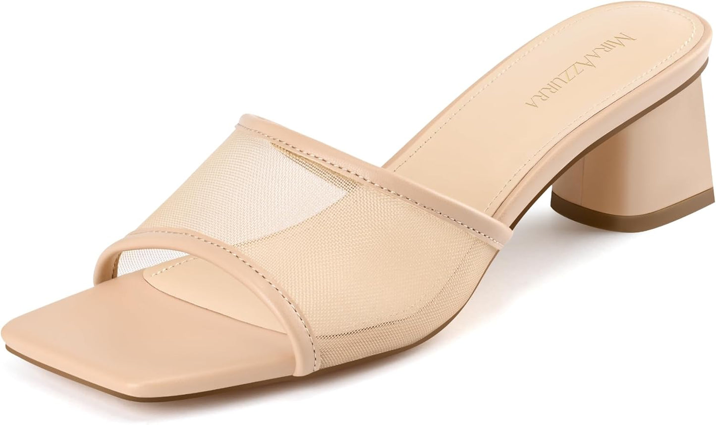 MIRAAZZURRA Heel Mules for Women with Chunky Block Heels