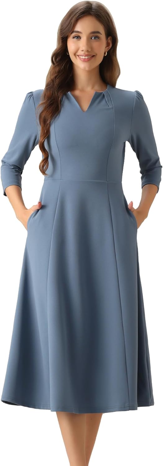 Allegra K Women's Elegant A-Line Midi Dress with Pockets