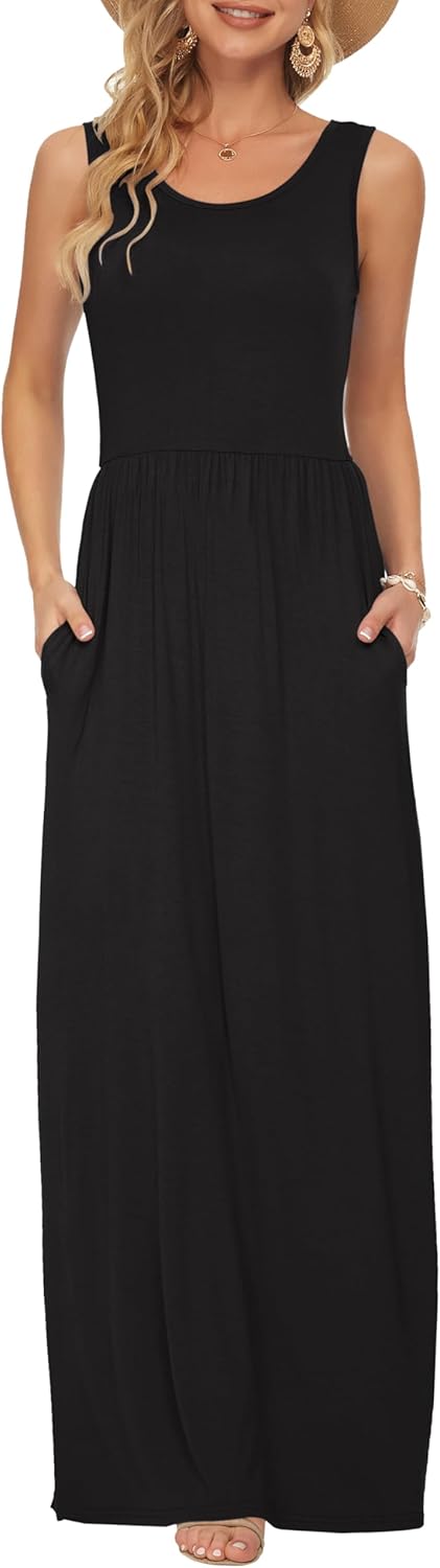 AUSELILY Women's Summer Sleeveless Maxi Dress with Pockets