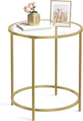VASAGLE Round Side Table Glass End Table - Modern Gold Accent