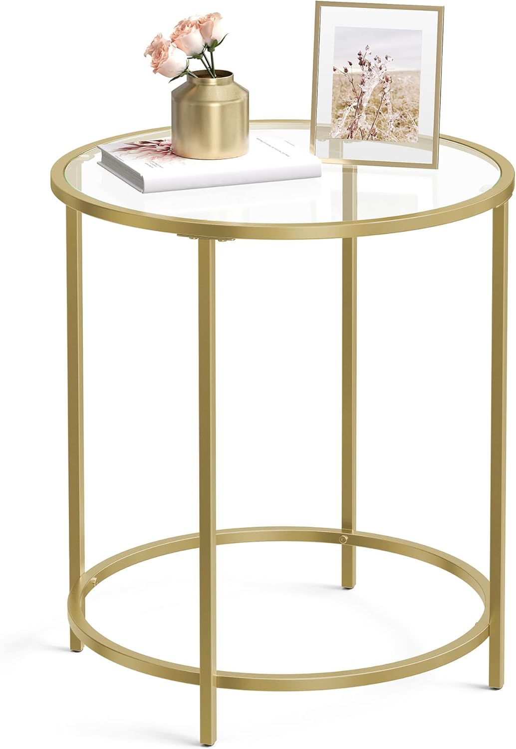 Modern Gold Glass Side Table by VASAGLE