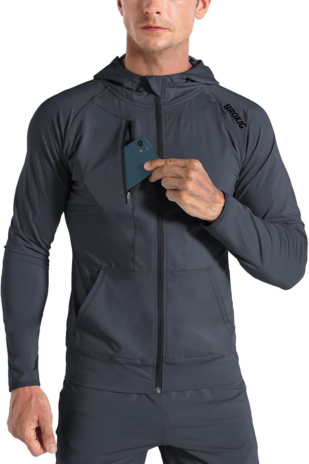 BROKIG Mens WindBreak Lightweight Running Jackets for Gym Use