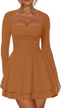 Kaximil Women's Square Neck Ruffle Hem Mini Dress (Style NJQ3)
