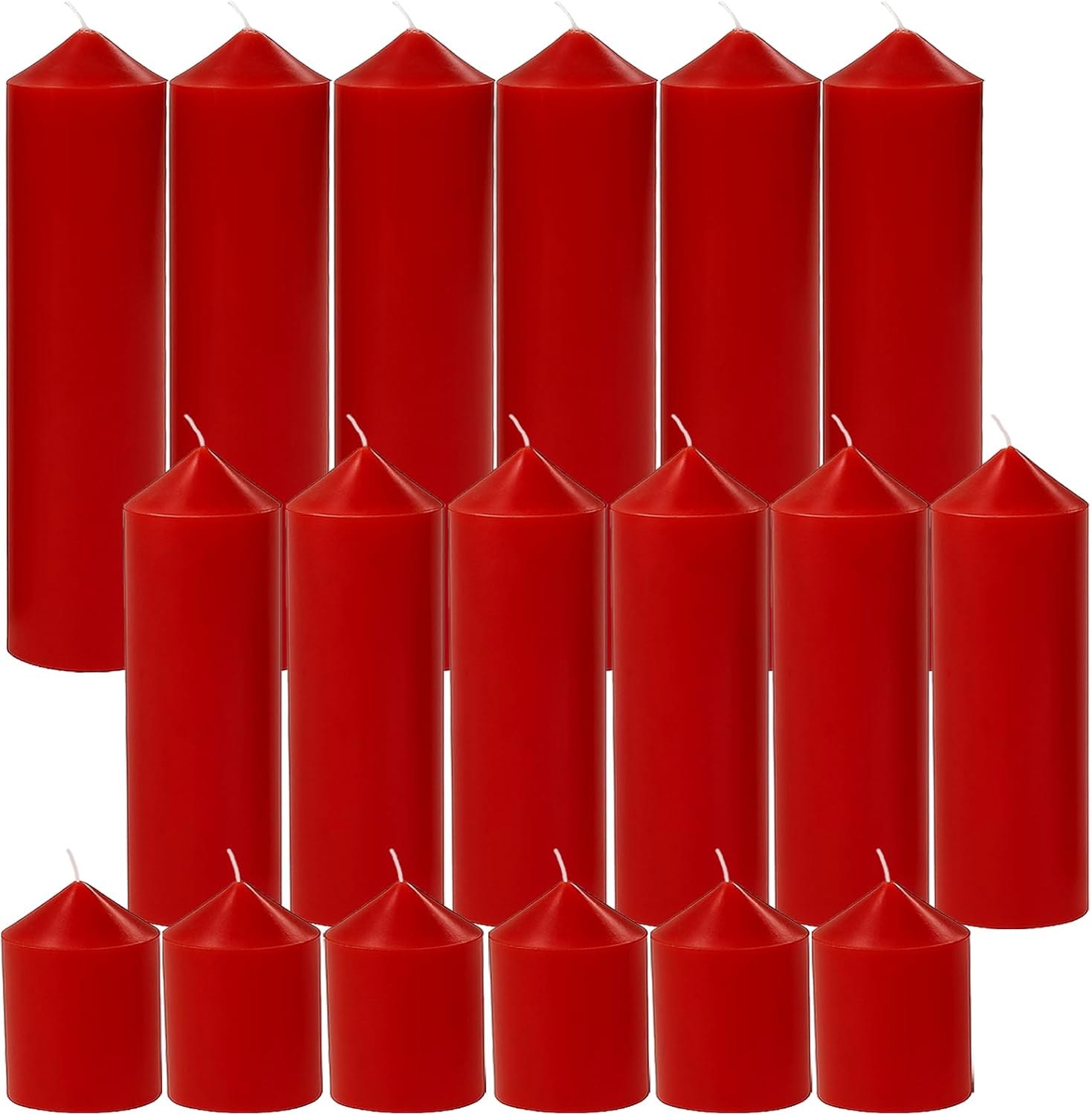 18 Pcs Red Pillar Candles Bulk Set for Weddings and Events