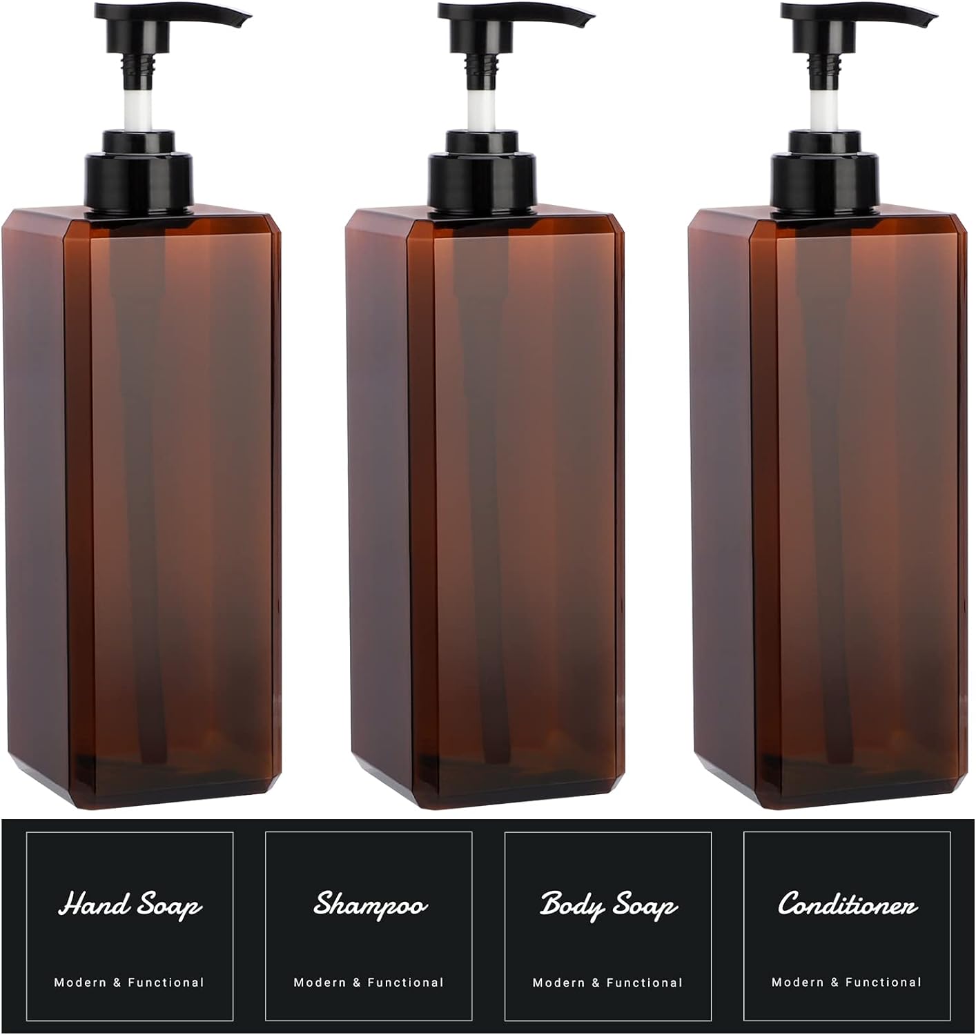 Suream 3Pack 33.8oz Pump Bottles + Labels - Convenient Refillable Dispensers
